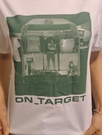 Image 2 of ON TARGET "VERDIGRIS" WHITE T / GREEN LOGO - Printed on Gildan heavy cotton