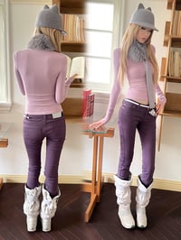 Image 3 of Knit Top with Fur Collar and Tie