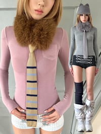 Image 1 of Knit Top with Fur Collar and Tie