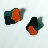 Image 1 of Abstract Petals - Stud earrings, orange, black and gold.