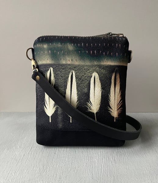 Image of Oystercatcher feathers, crossbody canvas bag