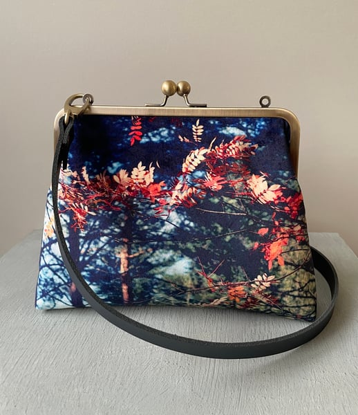 Image of Acacia, crossbody velvet kisslock clutch bag