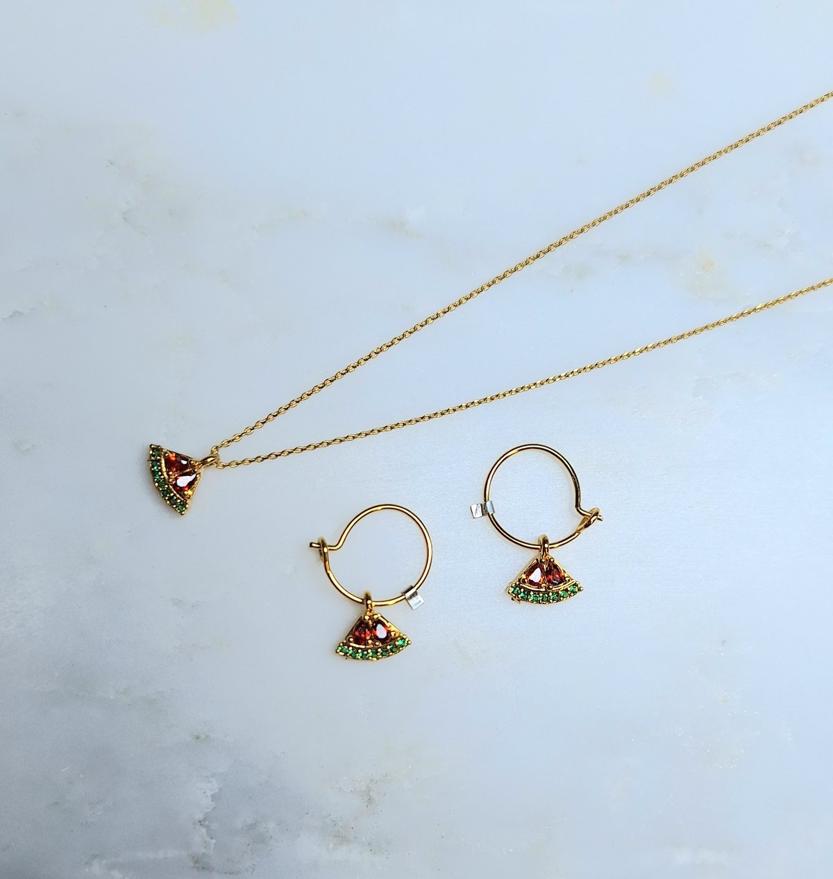 Image of Clandestine - *NEW* - Collier & petites Créoles Pastèque, Oxydes de Zirconium