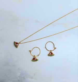 Image of Clandestine - *NEW* - Collier & petites Créoles Pastèque, Oxydes de Zirconium