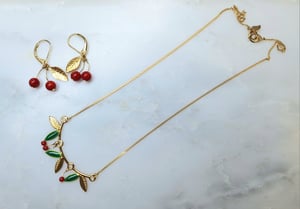 Image of Les Cerises - Collier et Boucles Branche de Cerisier - Plaqué Or Jaune