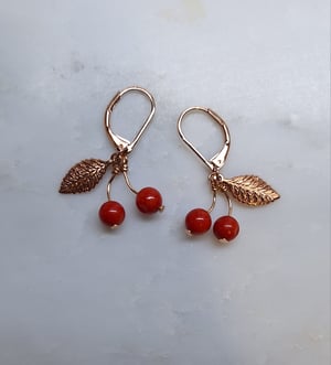 Image of Les Cerises - Collier et Boucles Branche de Cerisier - Doré Or Rose