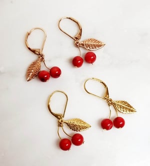 Image of Les Cerises - Collier et Boucles Branche de Cerisier - Doré Or Rose