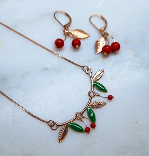 Image of Les Cerises - Collier et Boucles Branche de Cerisier - Doré Or Rose