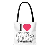 Image 2 of Tote Bag — I Love Book Worms Horror Zine Illustrated Tote