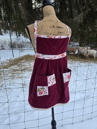 Image 5 of Child Sized Upcycled Cotton Patchwork Apron- Burgundy 