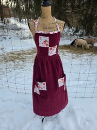 Image 1 of Upcycled Cotton Patchwork Pinafore Apron- Burgundy 