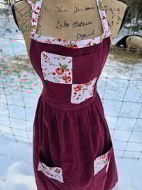 Image 2 of Upcycled Cotton Patchwork Pinafore Apron- Burgundy 