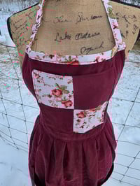 Image 4 of Upcycled Cotton Patchwork Pinafore Apron- Burgundy 