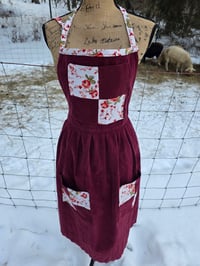 Image 6 of Upcycled Cotton Patchwork Pinafore Apron- Burgundy 