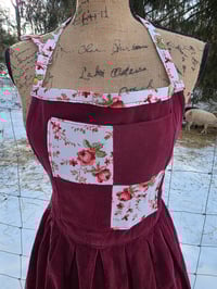 Image 7 of Upcycled Cotton Patchwork Pinafore Apron- Burgundy 