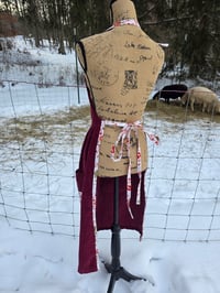 Image 3 of Upcycled Cotton Patchwork Pinafore Apron- Burgundy 