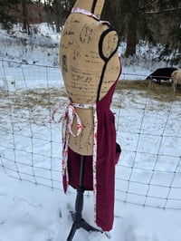 Image 9 of Upcycled Cotton Patchwork Pinafore Apron- Burgundy 