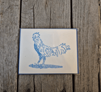 Rooster Blues Block Printed Greeting Card