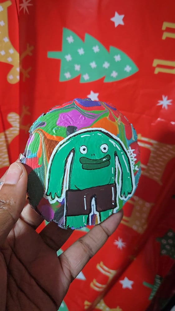 Image of Mr. Frog on a Wooden Slice 