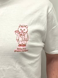 Image 1 of Richard Scarry inspired "Hello I'm a graphic designer" white t-shirt