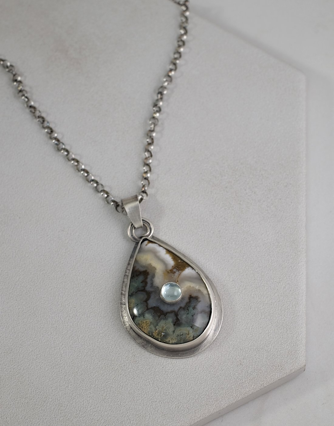 Image of Prudent Man Plume Agate with Blue Chalcedony