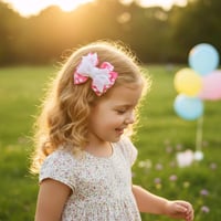 Image 1 of Pink and white polka dot bow