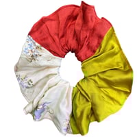 silk scrunchie ~ green, red, cream floral