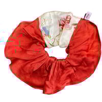 silk scrunchie ~ red and cream floral
