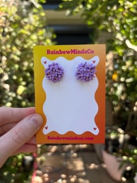 Image 1 of Lavender Hydrangea Polymer Clay Earrings -Purple Flower Studs