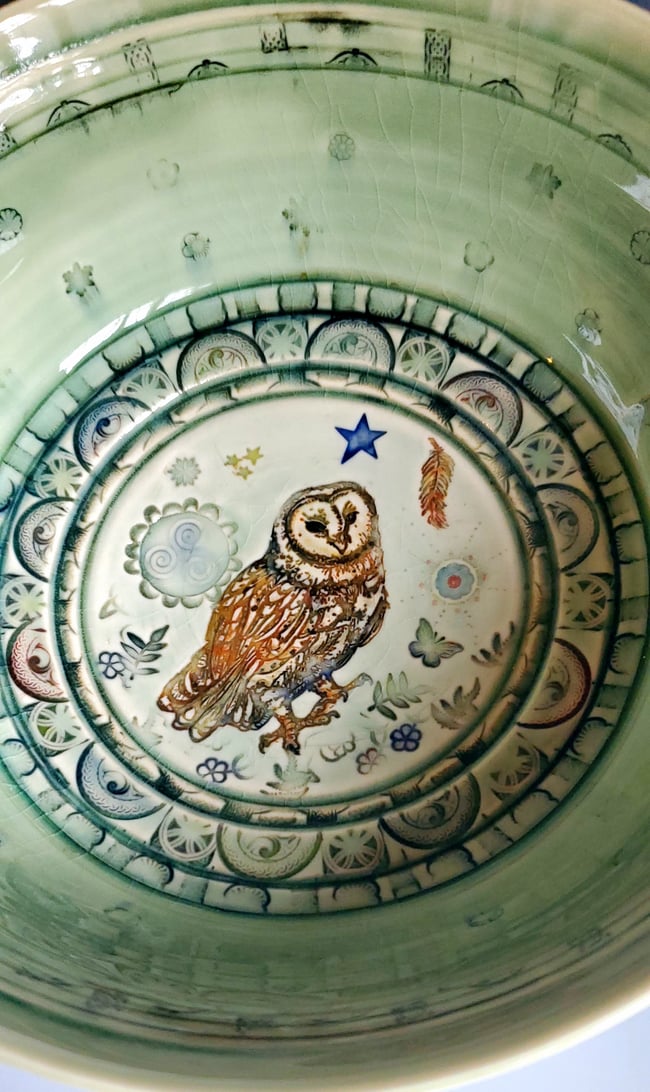 Large Porcelain Barn Owl Bowl