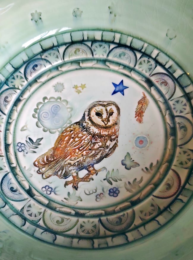 Large Porcelain Barn Owl Bowl