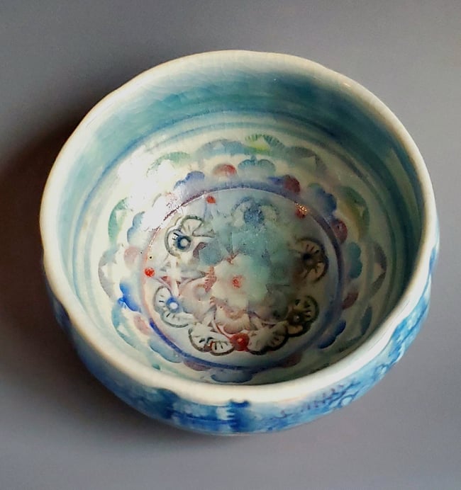 Small Woodfired Turquoise Mandala  Bowl