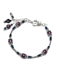 Image 6 of 1PC. DEEP ORCHID/METALLIC BLUE FIRE POLISHED GLASS BEADED MEMORY WIRE BRACELET