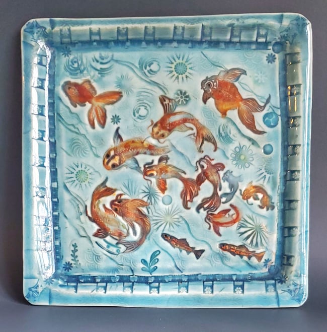 Koi Pond Square Plate