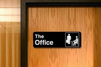 Image 1 of THE OFFICE logo sign: 12"x4" | Home or office decor | Laser-engraved acrylic