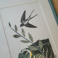 Image 3 of 'Sailing by' original collage from linocut and handmade paper