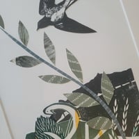 Image 2 of 'Sailing by' original collage from linocut and handmade paper