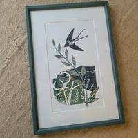 Image 1 of 'Sailing by' original collage from linocut and handmade paper