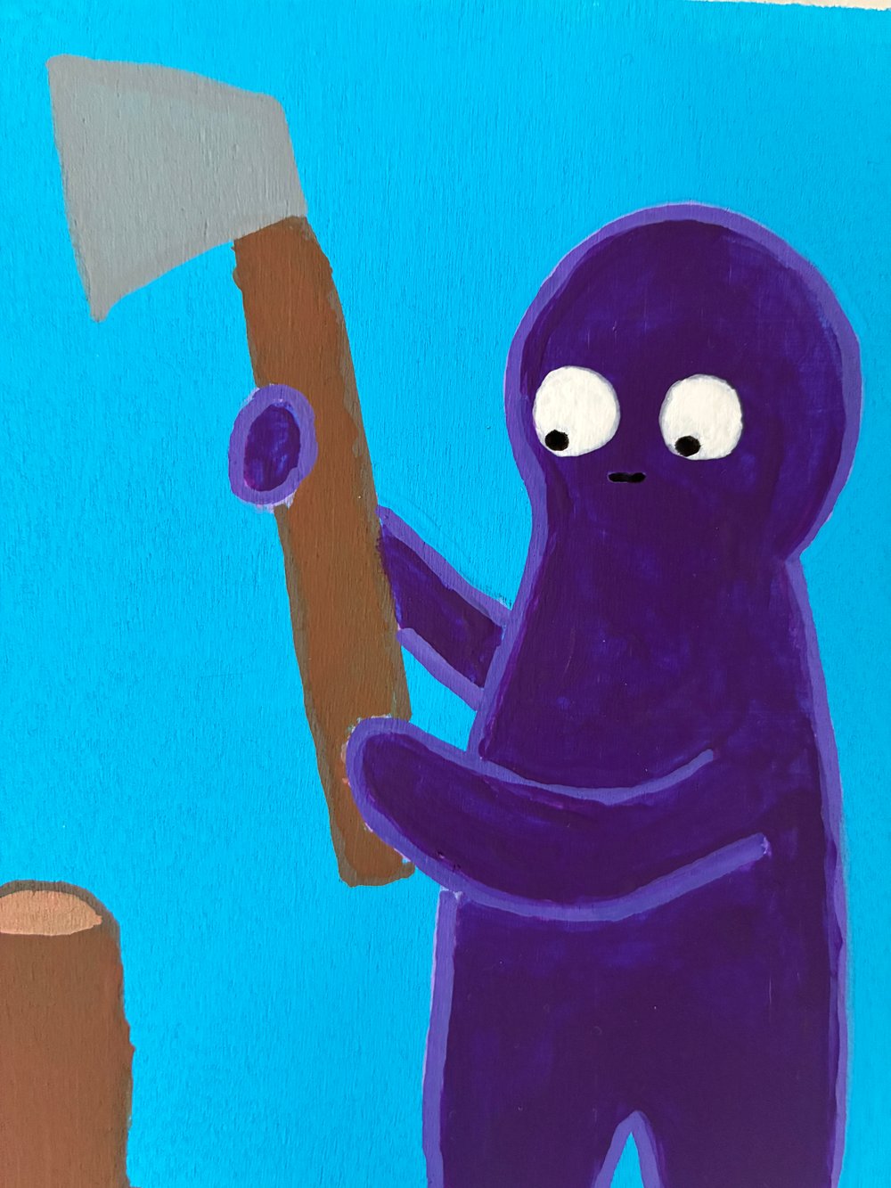 Tux and Fanny painting - chopping wood