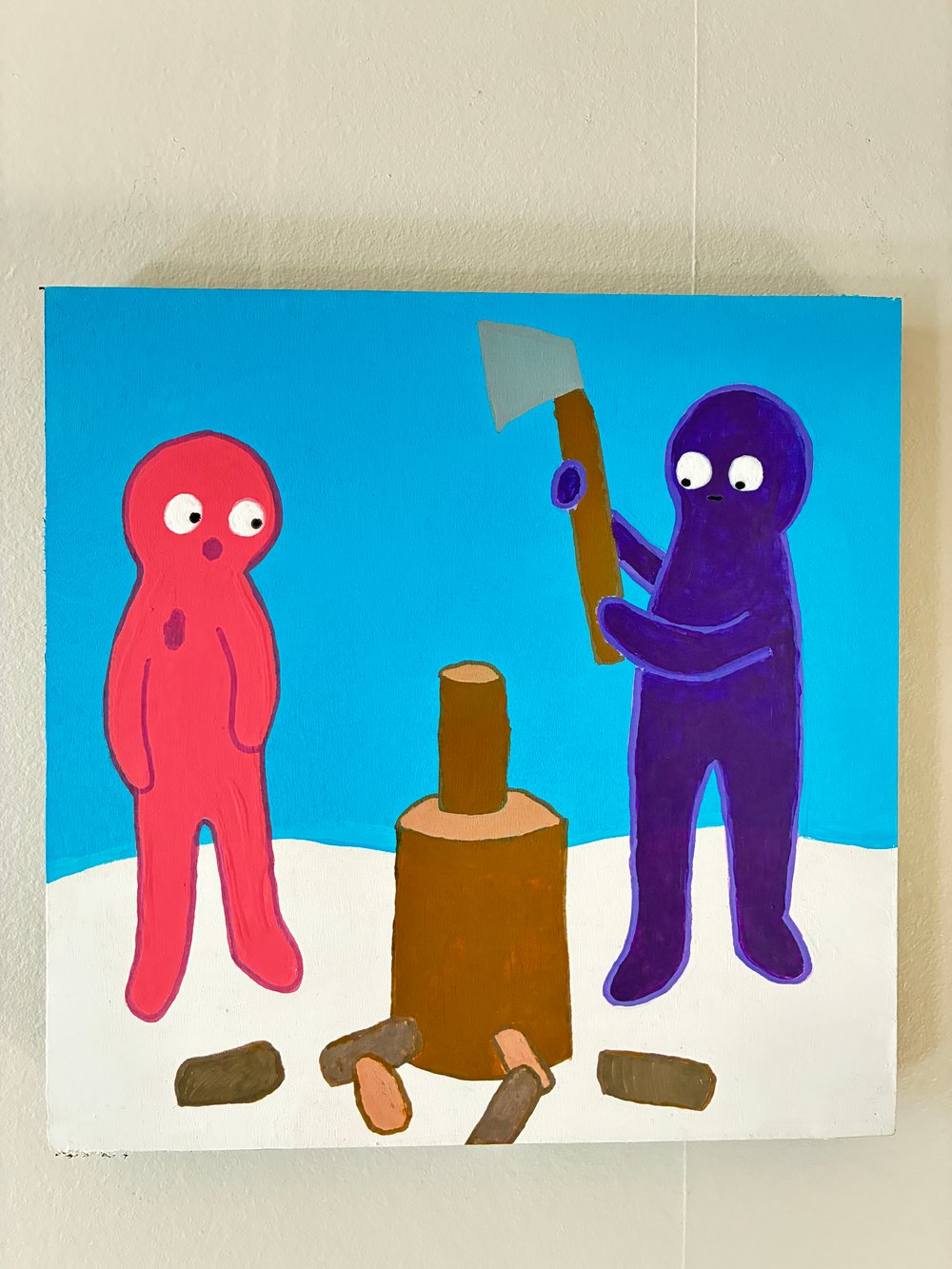 Tux and Fanny painting - chopping wood