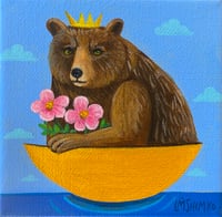 Gold Boat Brown Bear Pink Flowers
