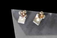 Image 2 of 4-claw yellow-green Zircon rose studs in silver