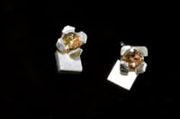 Image 1 of 4-claw yellow-green Zircon rose studs in silver