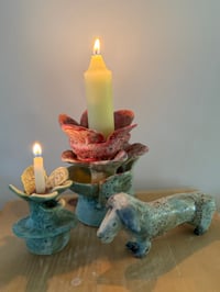 Image 2 of Clay: Dachshund with his tulips candle holder
