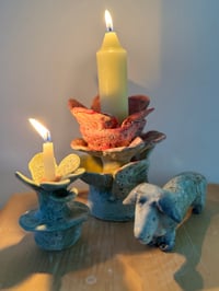 Image 3 of Clay: Dachshund with his tulips candle holder