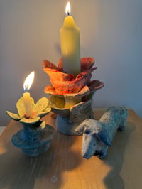 Image 9 of Clay: Dachshund with his tulips candle holder