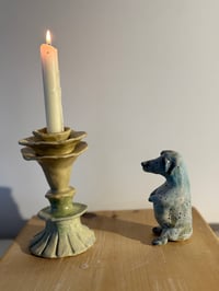 Image 8 of Clay: Little dachshund and his yellow tulip candle holder[sold as a pair]