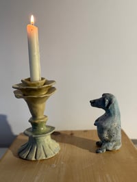 Image 1 of Clay: Little dachshund and his yellow tulip candle holder[sold as a pair]