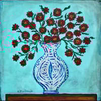 Image 1 of Red Carnations In Matisse Style Vase Original Painting on Canvas