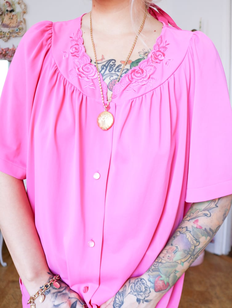 Image of Shadowline Magenta Rose Embroidered Sleep Shirt (X-Large)